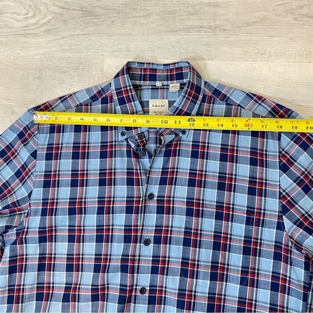 Haupt Regular Fit Short Sleeve Dress Shirt - Neck 16.5 41/42 Blue Plaid - Picture 9 of 17